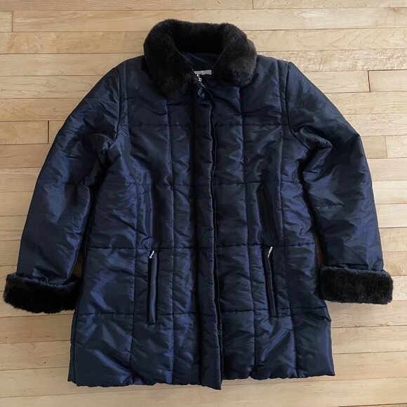 Y2K Jaclyn Smith Faux Fur Trim Quilted Coat | Women’s L | Mob Wife Old Money - Picture 2 of 8